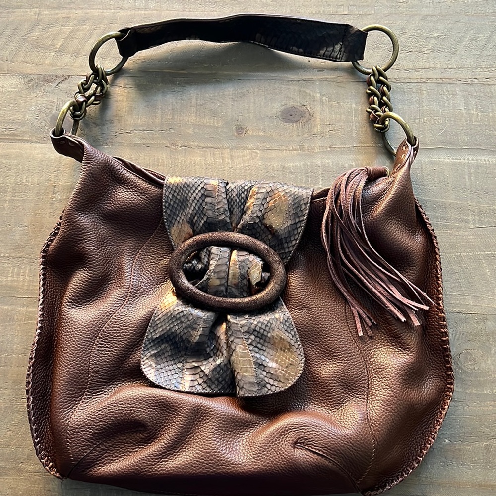 Chi brown leather & snakeskin purse.